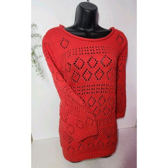 TALBOTS Womens Pointelle Red sweater Plus Sz 2X Pull Over 48" Chest Stretch Knit - Picture 1 of 12
